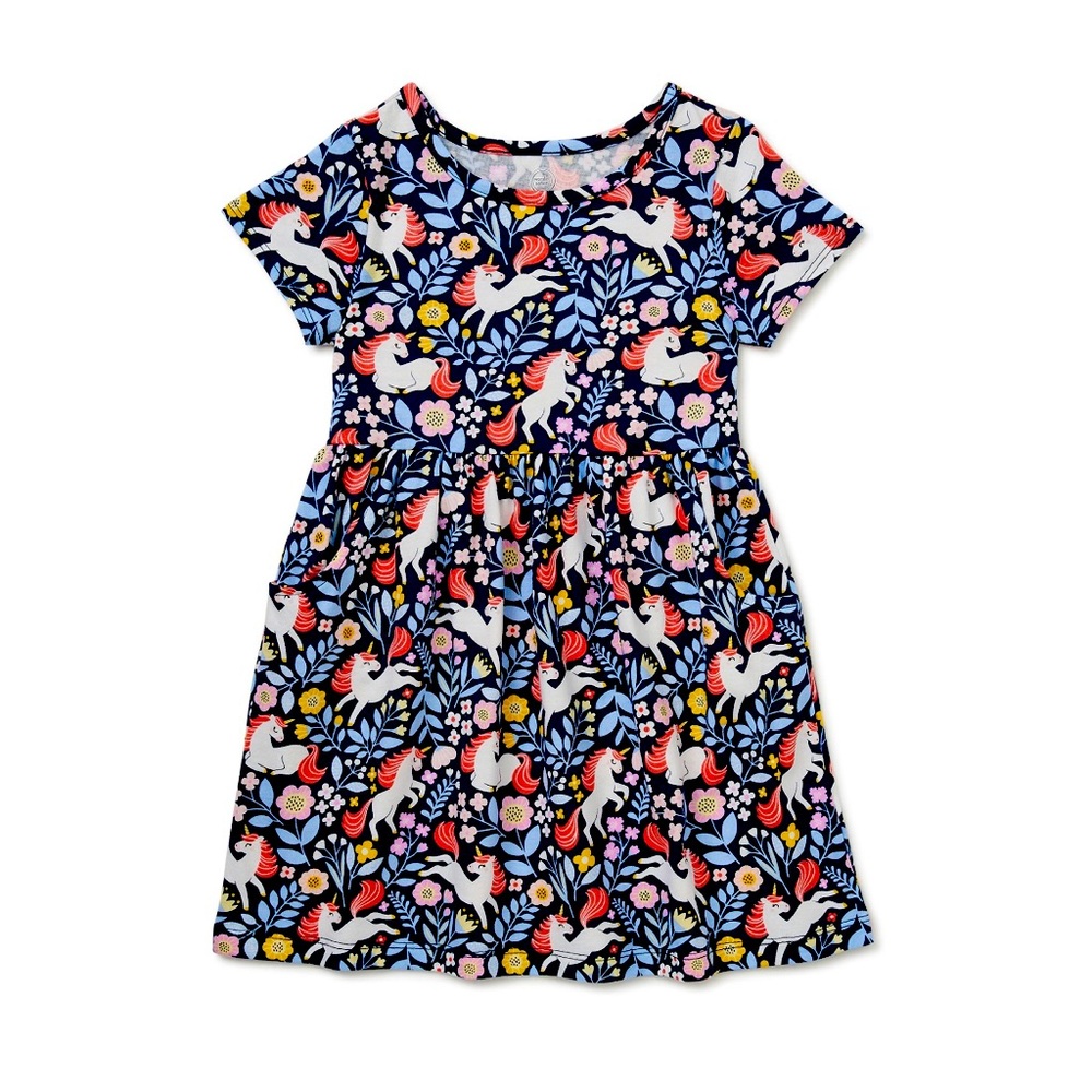 Wonder Nation toddler size 5T girl dress with pockets blue NWT.